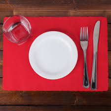10" X 14" RED COLORED PAPER PLACEMAT WITH SCALLOPED EDGE