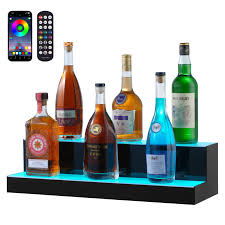 LIQUOR SHELF / 2 TIER / BLACK / MULTI COLOR LED'S / 24"
