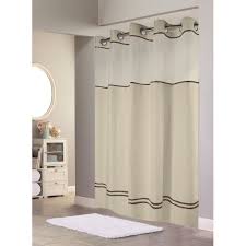 SHOWER CURTAIN, BEIGE, WITH 12" SHEER VOILE WINDOW, 71 X