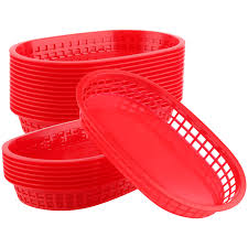 FAST FOOD BASKET / RED OVAL 11" X 7" / 12 PACK