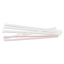 WRAPPED JUMBO STRAWS, 10 1/4", PLASTIC, WHITE W/ RED STRIP,