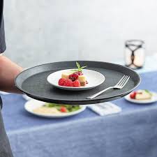 14 INCH ROUND - BLACK NON-SKID FIBERGLASS SERVING TRAY
