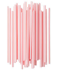 WRAPPED JUMBO STRAWS, 10 1/4", PLASTIC, WHITE W/ RED STRIP,