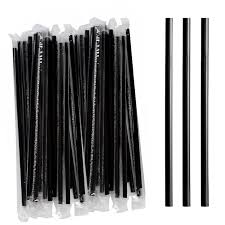 WRAPPED BLACK STRAWS / 8" (50/250/12,500) [WBS] [CASE]