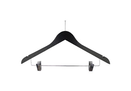LADIES' WOOD FLAT SUIT HANGER W/CLIPS- BALL TOP HOOK-