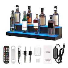 LIQUOR SHELF / 2 TIER / BLACK / MULTI COLOR LED'S / 30"
