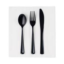CRYSTAL WARE BLACK K/F/TS/S&P NAPKIN KIT SLEEK HEAVY WEIGHT