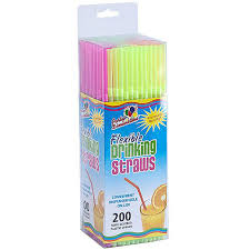 STRAWS - 200 PACK 17 INCH BEND ABLE NEON STRAW