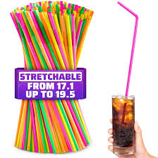 STRAWS - 200 PACK 17 INCH BENDABLE NEON STRAW