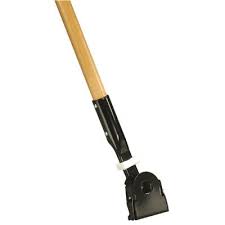 WOODEN MOP HANDLE WITH PLASTIC CLAMP / 60" [EACH]