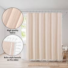 SHOWER CURTAIN, BEIGE, WITH 12" SHEER VOILE WINDOW, 71 X