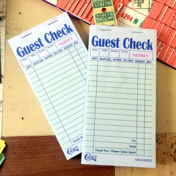GUEST CHECK / 2 PART GREEN AND WHITE / CARBON (50/CASE)
