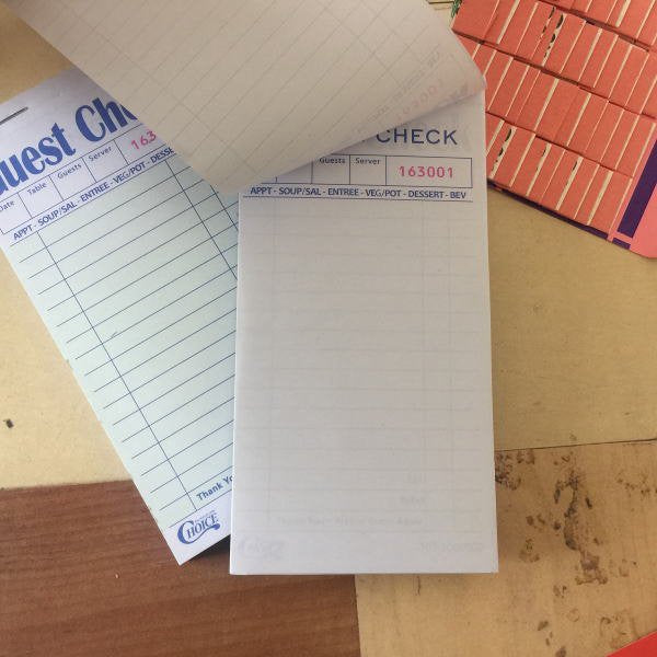 GUEST CHECK / 2 PART GREEN AND WHITE / CARBON (50/CASE)