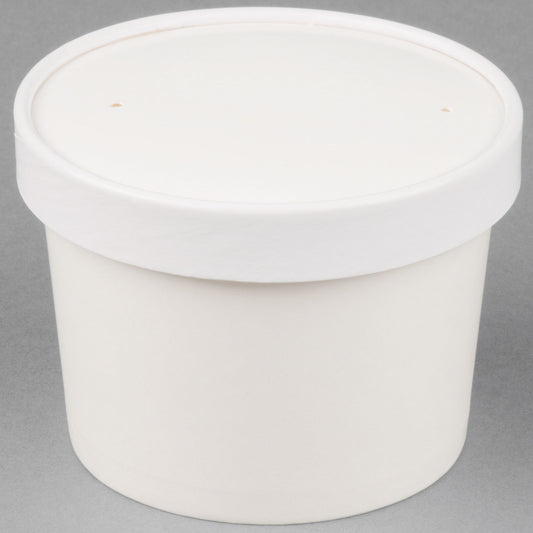 12 OZ DOUBLE POLY-COATED WHITE PAPER SOUP / HOT FOOD CUP WITH VENTED PAPER LID (250/CASE)