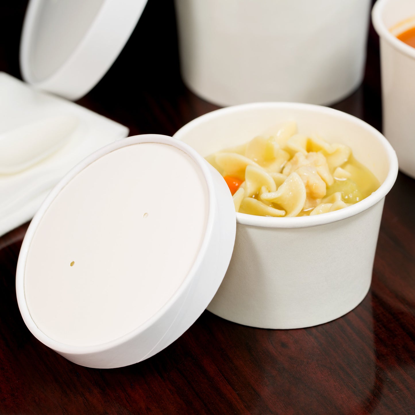 8 OZ PAPER HOT FOOD CUP WITH VENTED PAPER LID / POLY COATED (250/CS)