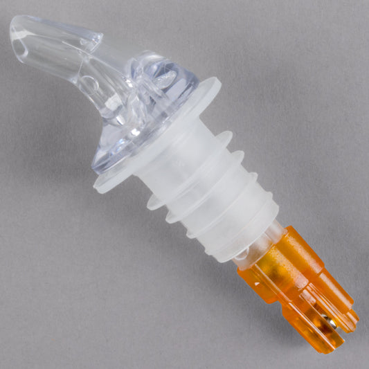 .5 OZ. CLEAR SPOUT / ORANGE TAIL MEASURED LIQUOR POURER WITHOUT COLLAR - 12/PACK