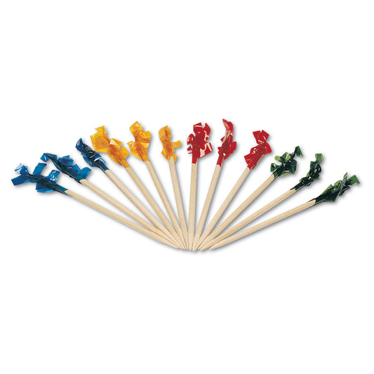 FRILL / REGULAR CELLOPHANE-FRILL WOOD PICKS, 2 1/2", ASSORTED (1,000/BOX)
