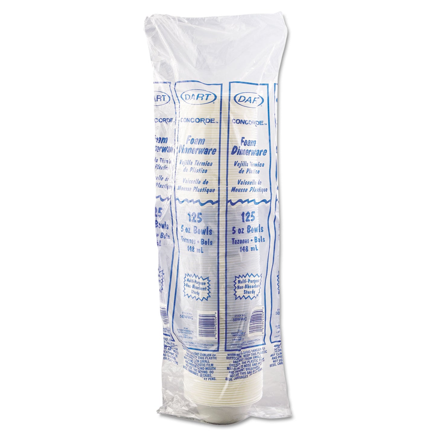 DART CONCORDE NON-LAMINATED BOWL 5 TO 6 OZ WHITE SLEEVE / 125 SINGLES