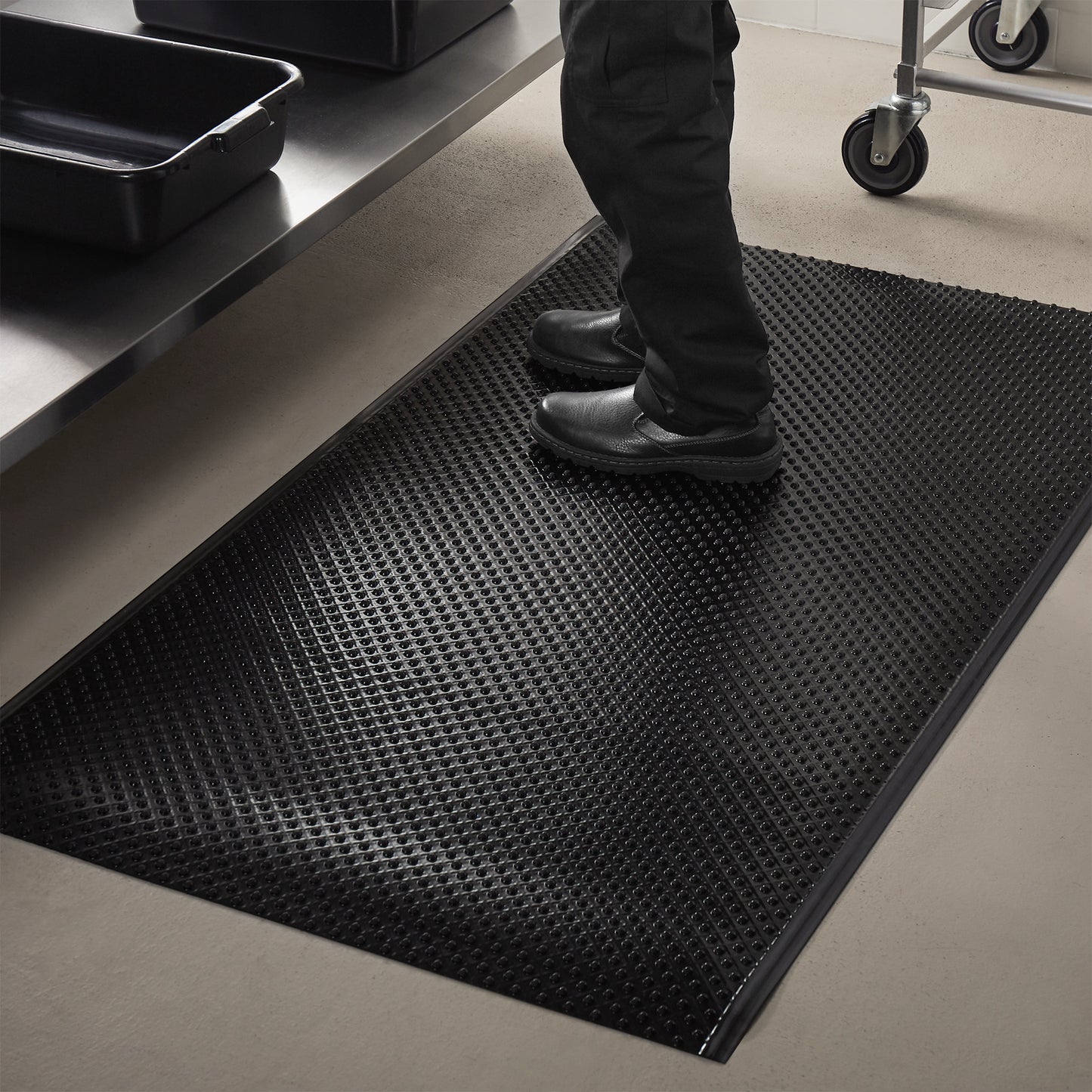 ES ROBBINS 184543 FEEL GOOD 35" X 60" BLACK GREASE-PROOF ANTI-FATIGUE FLOOR MAT - 3/8" THICK