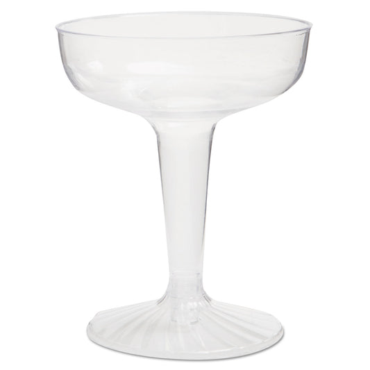COMET PLASTIC CHAMPAGNE GLASSES, 4 OZ., CLEAR, TWO-PIECE CONSTRUCTION (25/PK)