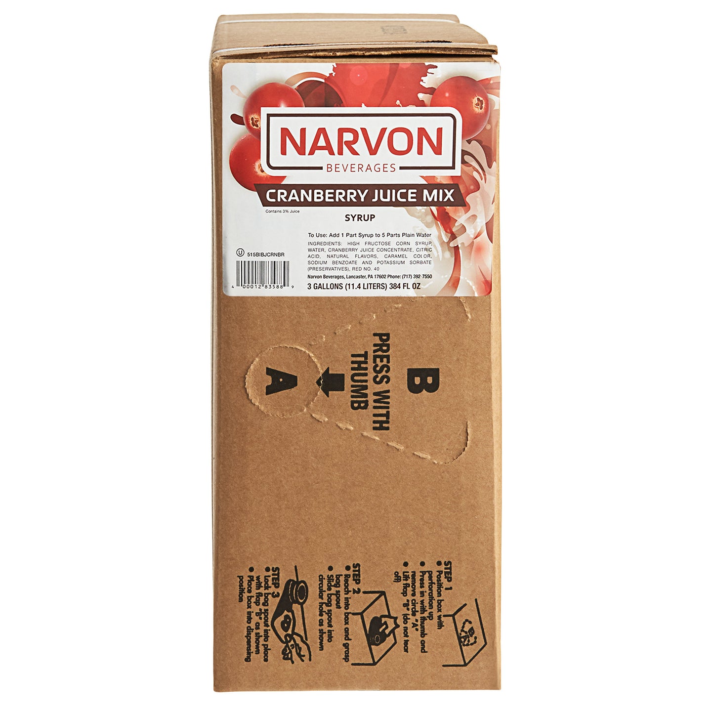 NARVON 3 GALLON BAG IN BOX CRANBERRY JUICE SYRUP BIB