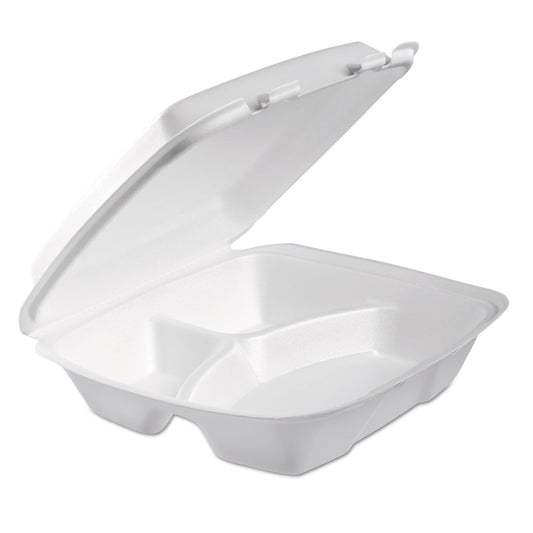 9 X 9 HINGED TRAY / FOAM / WHITE / 3 COMPARTMENT (200/CS)