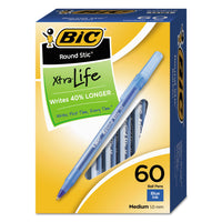BIC PENS / ROUND STIC XTRA LIFE STICK BALLPOINT PEN VP, 1MM, BLUE INK, TRANSLUCENT BLUE BARREL (60/BOX)