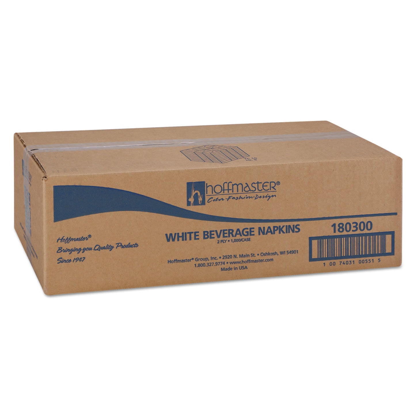 HOFFMASTER BEVERAGE NAPKINS, 2-PLY 9 1/2 X 9 1/2, WHITE, EMBOSSED (1,000/CS)