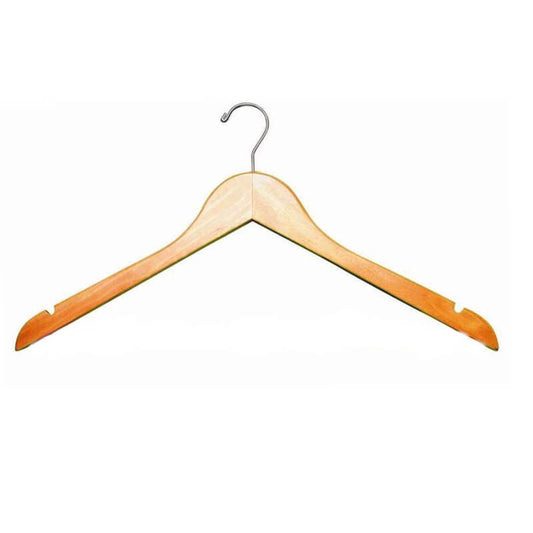 FLAT HANGER WITH FIXED BAR, 1/2" THICK X 17" WIDE / NATURAL / CHROME (100/PACK)