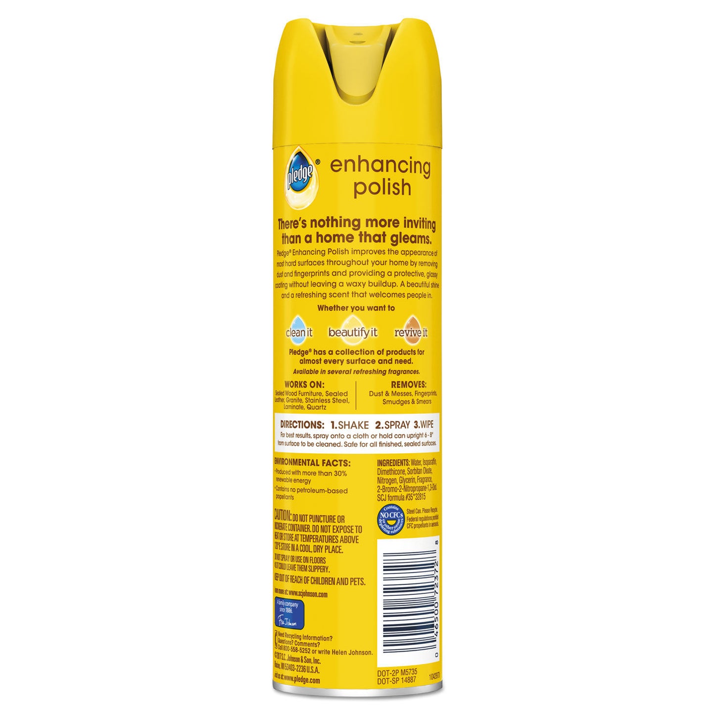 PLEDGE FURNITURE POLISH, LEMON, 9.7 OZ, AEROSOL, 12/CARTON