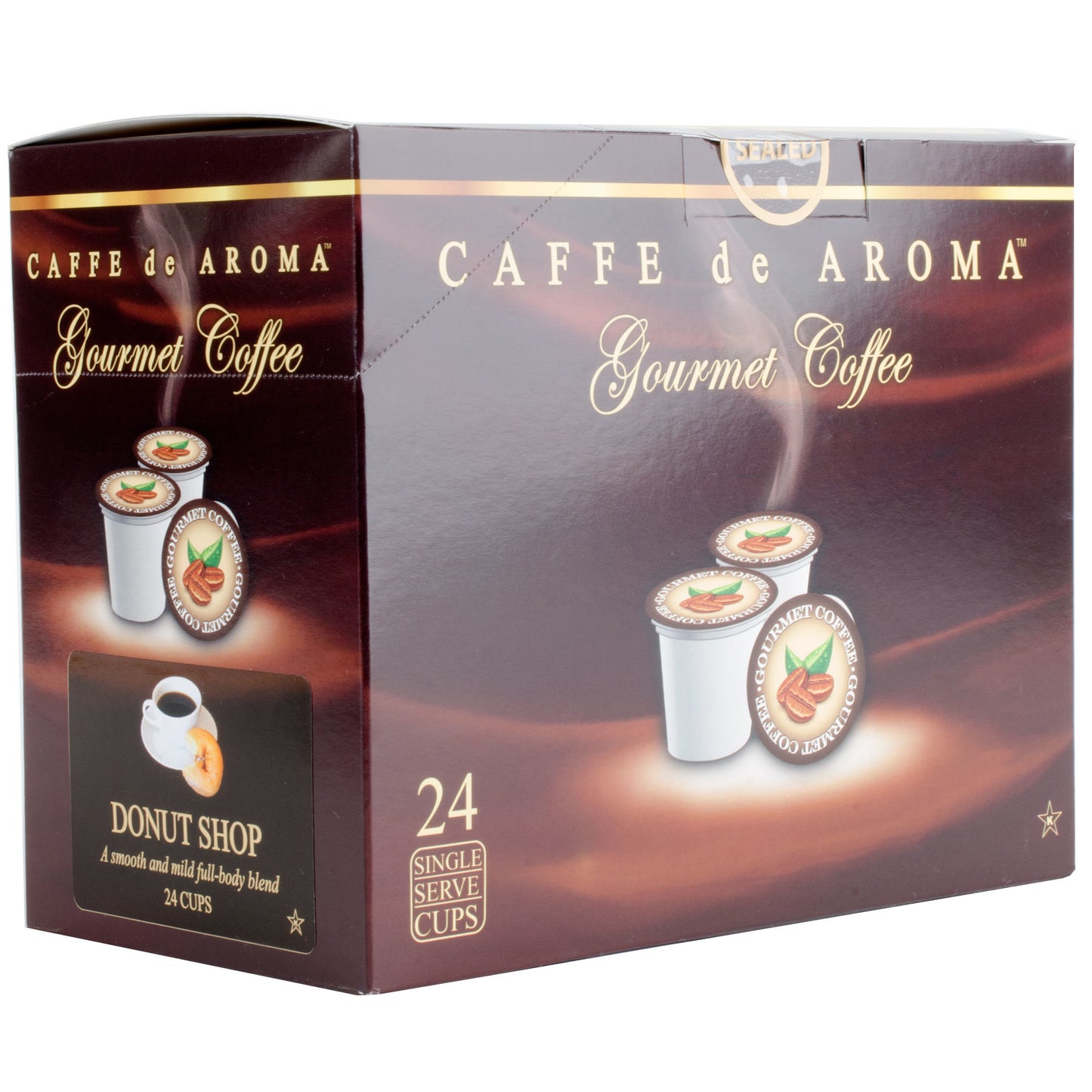 CAFFE DE AROMA DONUT BLEND COFFEE SINGLE SERVE CUPS - 24/BOX