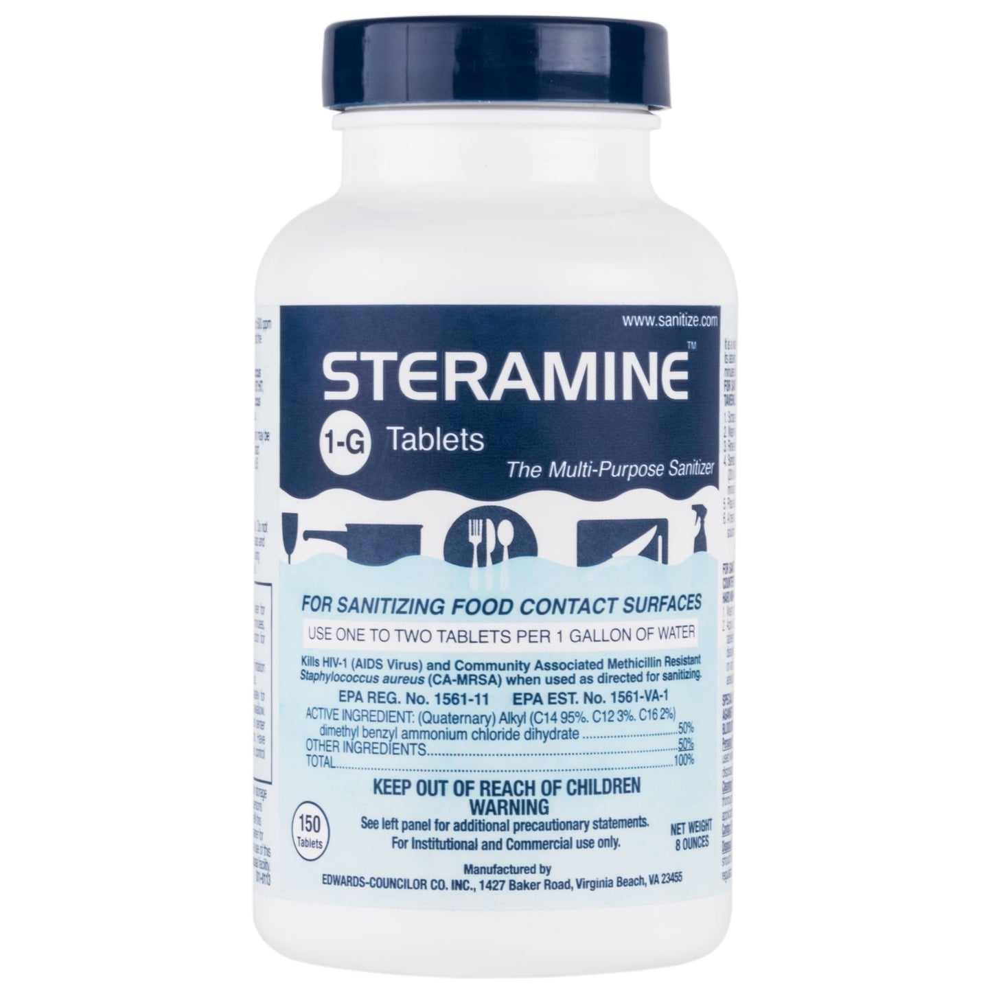 SANITAB / SANITIZER STERAMINE TABLETS (150 COUNT) (6/CS)