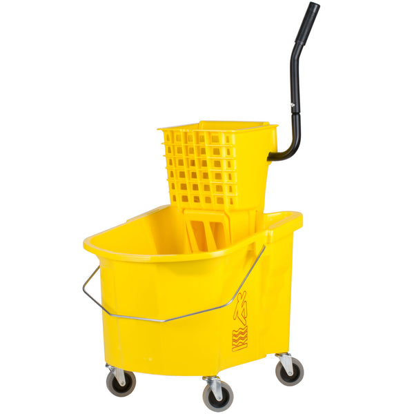 35 QT SPLASH GUARD SIDE-PRESS MOP BUCKET COMBO PACK YELLOW. COME WITH 3" NON-MARKING GREY CASTERS AND SW12 SIDE-PRESS WRINGER.
