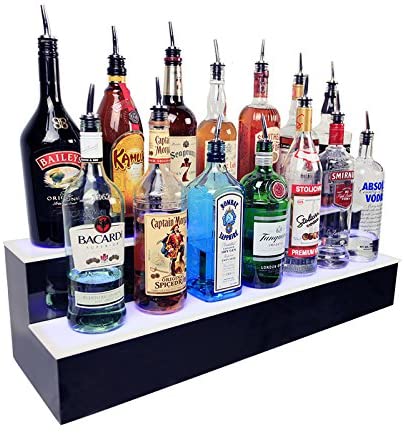 LIQUOR SHELF / 2 TIER / BLACK / MULTI COLOR LED'S / 30" LENGTH