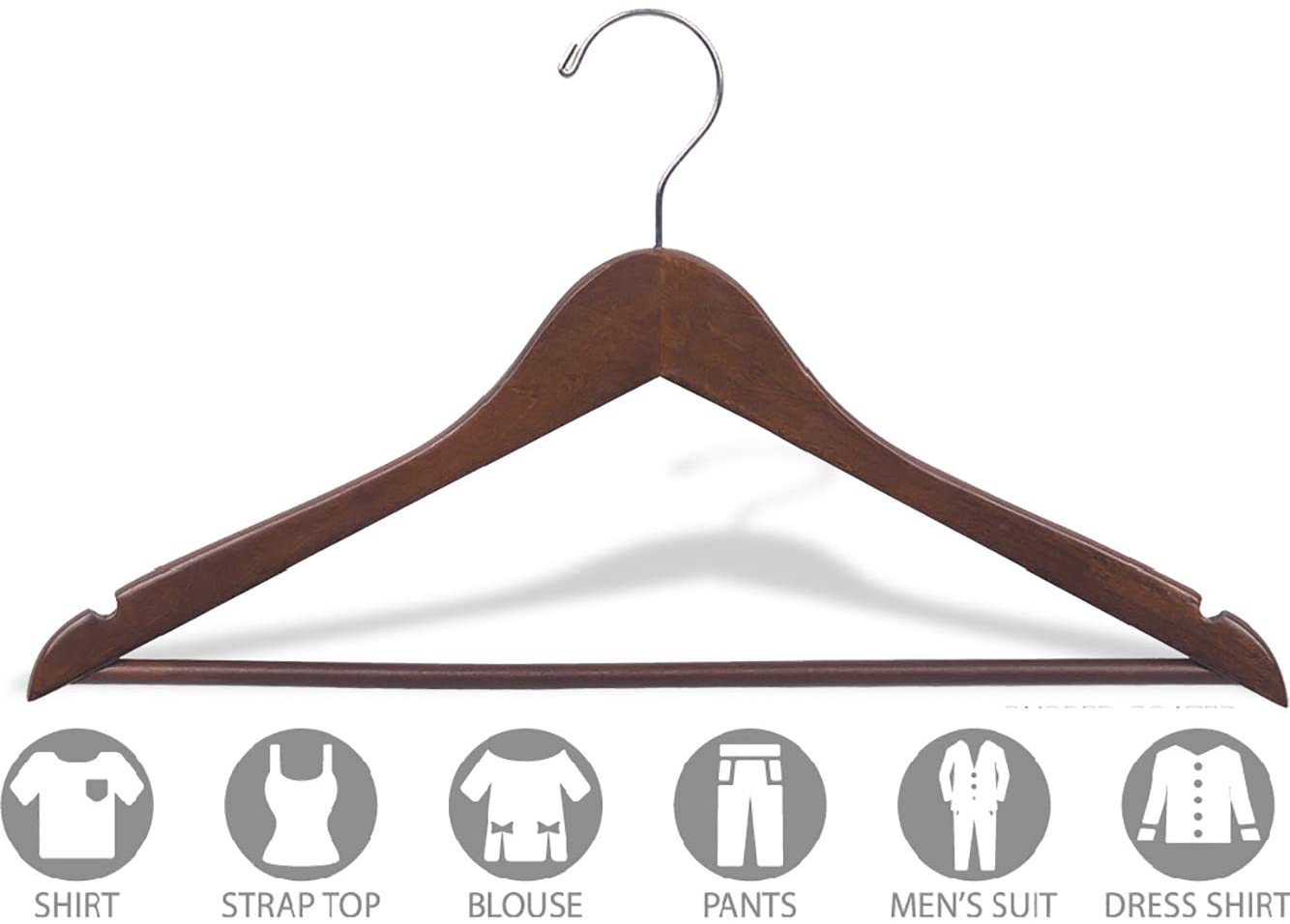 MEN'S WOOD FLAT SUIT HANGER-BALL TOP HOOK- WALNUT (100/CS)
