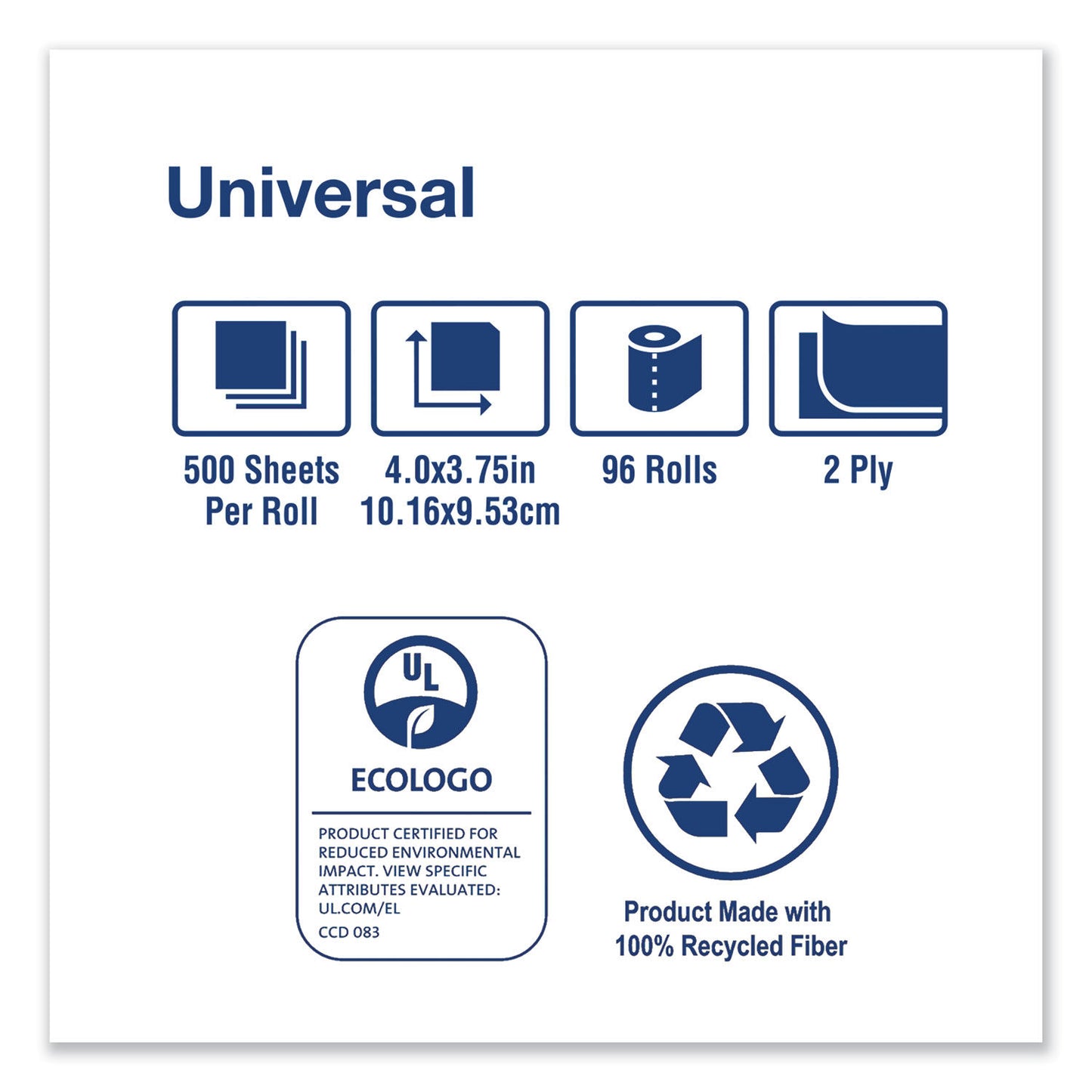 TRKTM1616S / UNIVERSAL BATH TISSUE, 2-PLY, WHITE, 500 SHEETS/ROLL, 96 ROLLS/CARTON