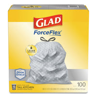 GLAD / FORCEFLEXPLUS TALL KITCHEN DRAWSTRING TRASH BAGS, 13 GAL, 0.72 MIL, 23.75" X 24.88", WHITE (100/CS)