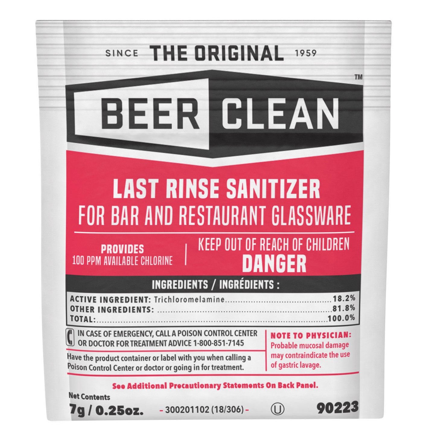 BEER GLASS SANITIZER / POWDER PACK / .25 OZ (100/CS)