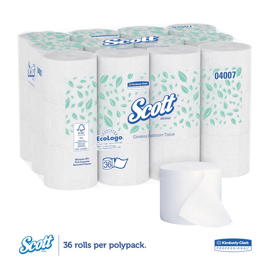 BATH TISSUE / STANDARD ROLL / CORELESS / 2-PLY / 4 X 3.9 / 1,000 SHEET (36/CS)