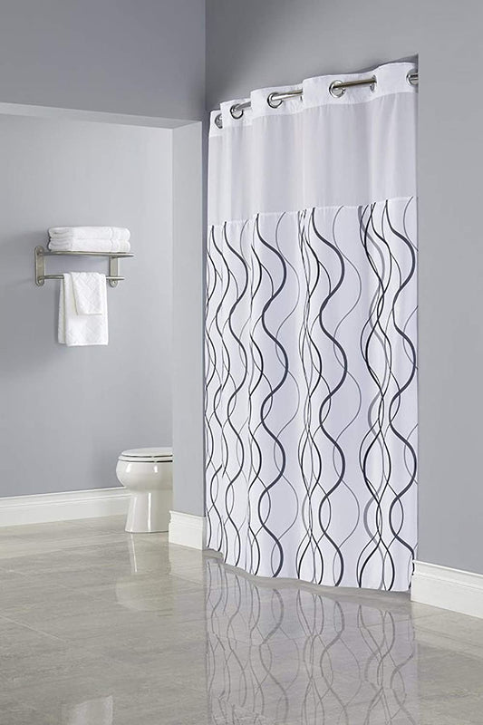 SHOWER CURTAIN / WAVES / HOOK-FREE POLYESTER 71 X 77