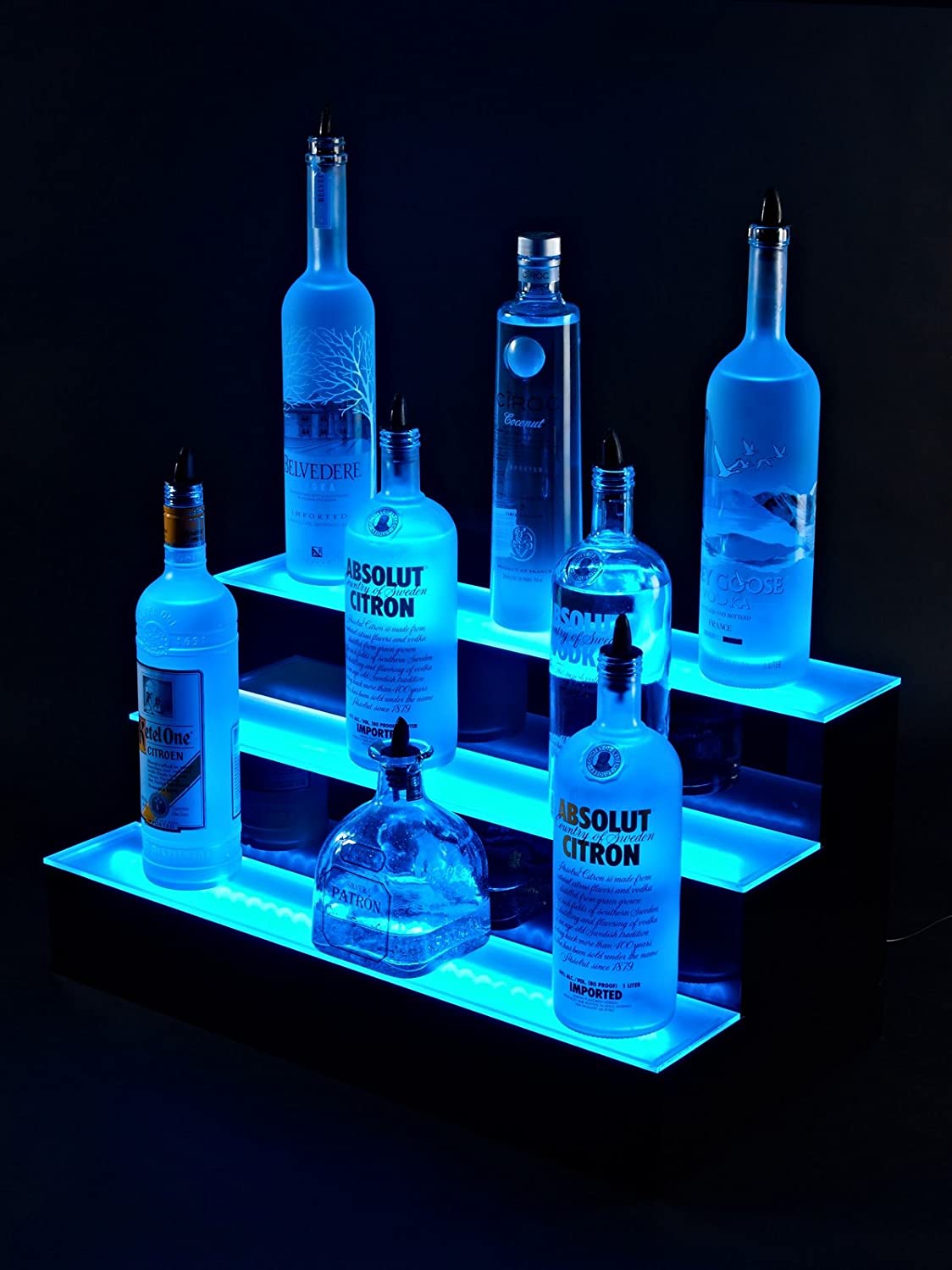 LIQUOR SHELF / 3 TIER / BLACK / MULTI COLOR LED'S / 36" LENGTH