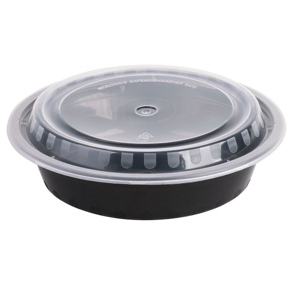 24 OZ. BLACK 7 1/4" ROUND MICROWAVABLE HEAVY WEIGHT CONTAINER WITH LID (150/CS)