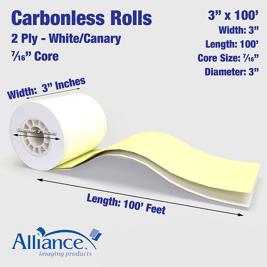 BOND REGISTER ROLL / 2-PLY CARBONLESS / 3 X 100 (50/CASE)