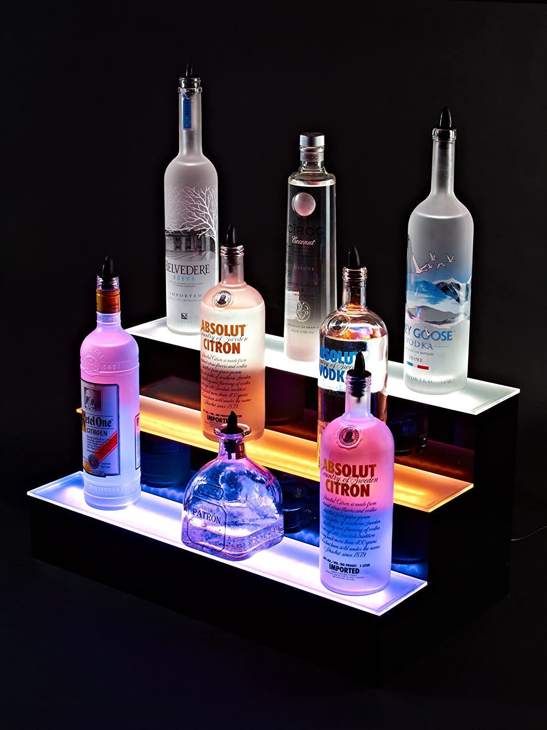 LIQUOR SHELF / 3 TIER / BLACK / MULTI COLOR LED'S / 48" LENGTH