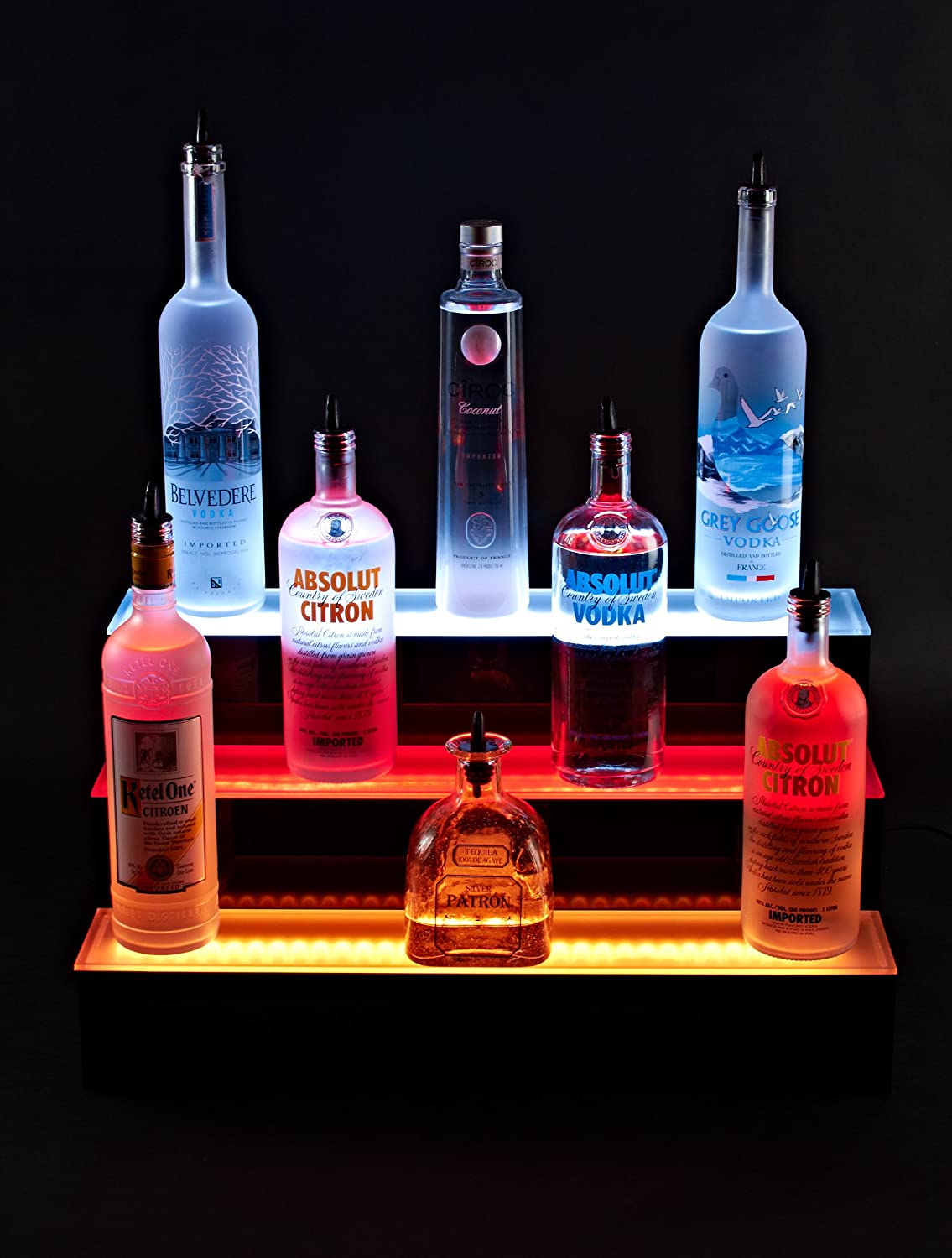 LIQUOR SHELF / 3 TIER / BLACK / MULTI COLOR LED'S / 30" LENGTH
