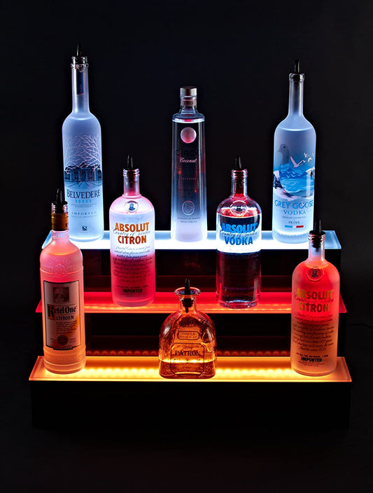 LIQUOR SHELF / 3 TIER / BLACK / MULTI COLOR LED'S / 30" LENGTH