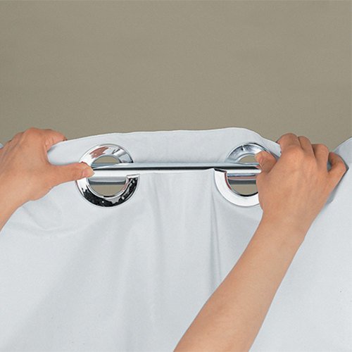HOOKLESS HBH04PDT01L WHITE 8-GAUGE PIN DOT SHOWER CURTAIN WITH MATCHING FLAT FLEX-ON RINGS AND WEIGHTED CORNER MAGNETS - 71" X 77"