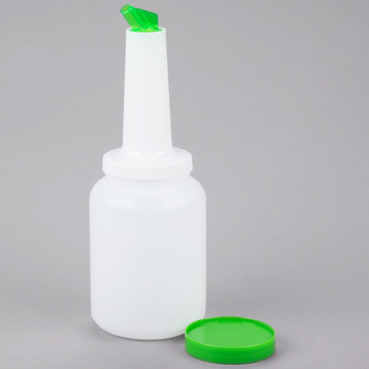2 QT. WHITE POUR BOTTLE WITH GREEN SPOUT AND CAP