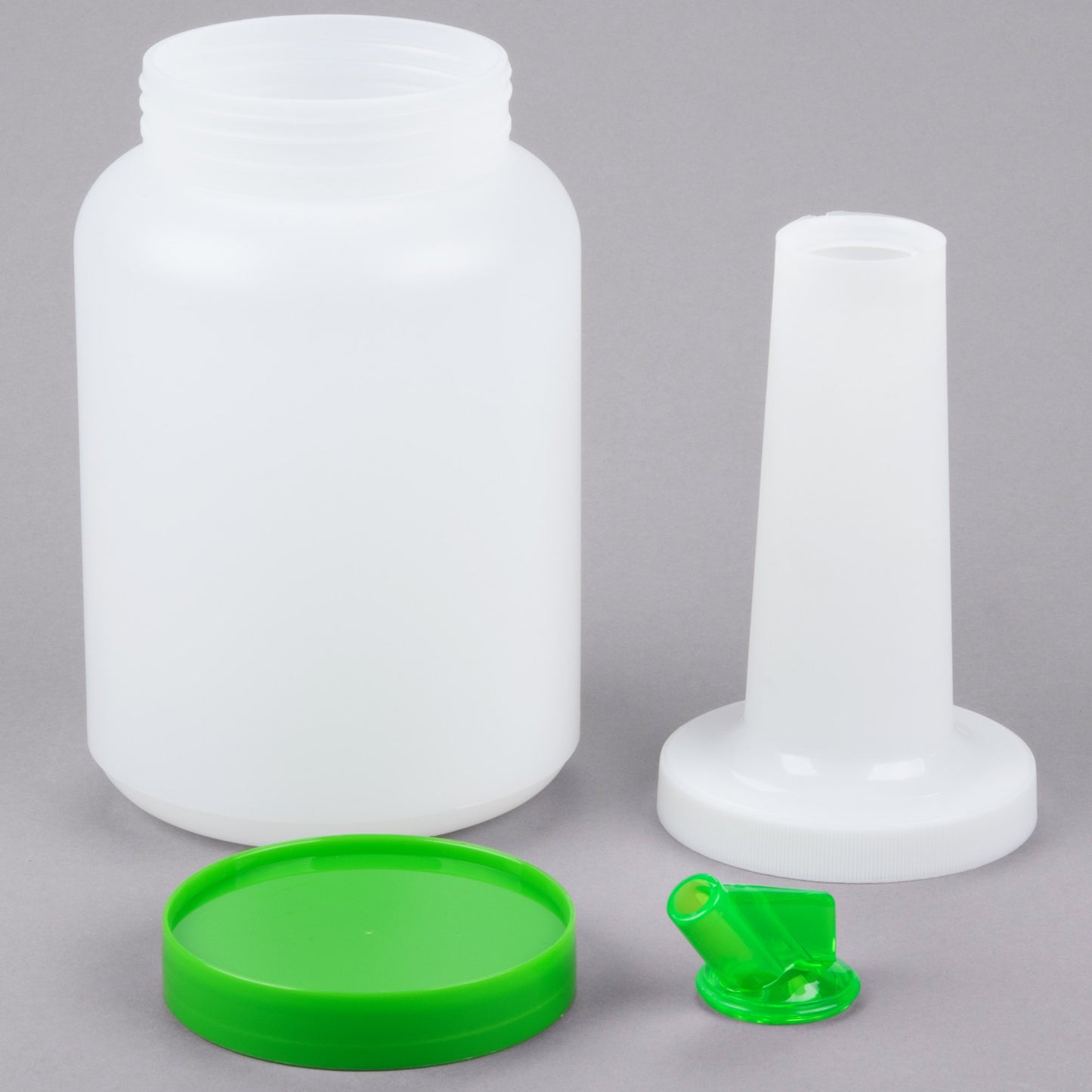 2 QT. WHITE POUR BOTTLE WITH GREEN SPOUT AND CAP