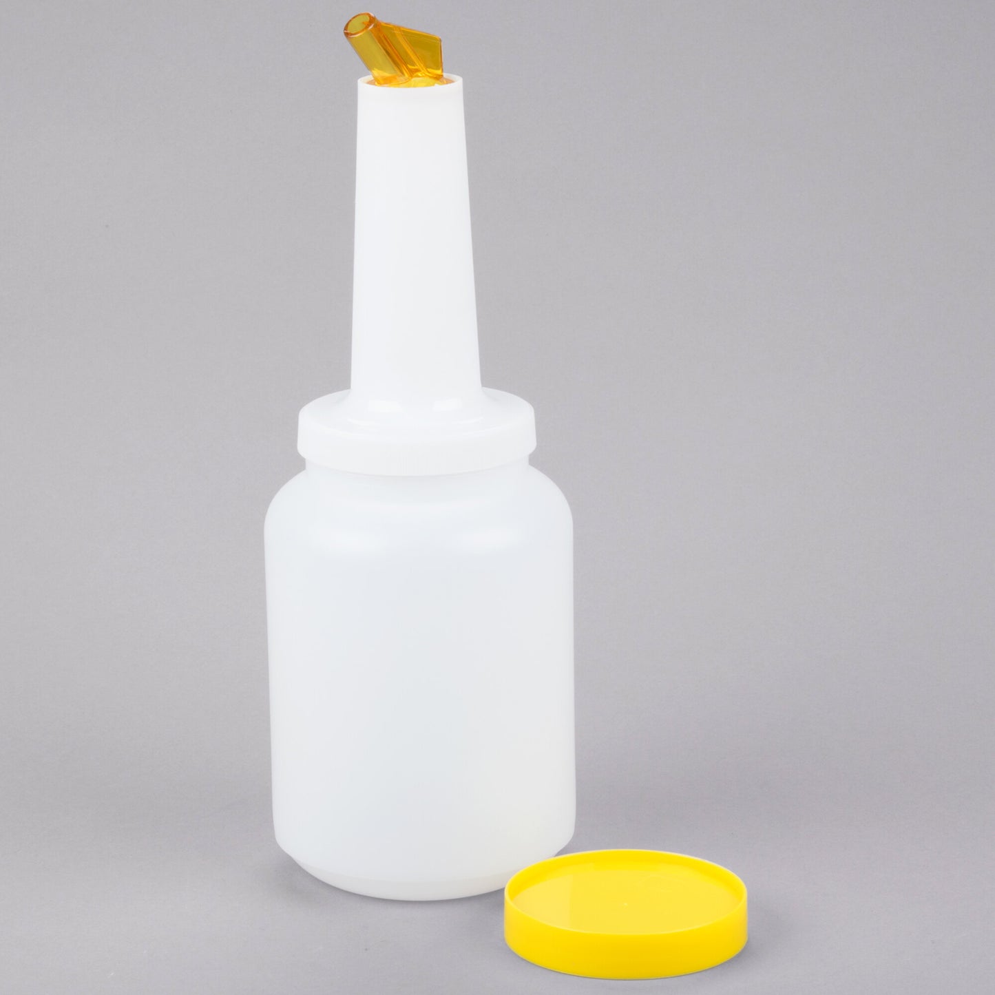 2 QT. WHITE POUR BOTTLE WITH YELLOW SPOUT AND CAP